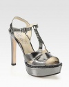 The perfect go-to strappy sandal in lustrous metallic leather. Self-covered heel, 4¾ (120mm)Covered platform, 1¼ (30mm)Compares to a 3½ heel (90mm)Metallic leather upperAdjustable ankle strapLeather lining and solePadded insoleImported
