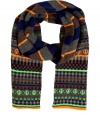 With a bold pattern and neon flourishes, this vibrant scarf from Paul Smith will amp up your cold weather look - Mixed pattern, neon stripe and peace sign details, easy-to-style length - Pair with jeans, a cashmere pullover, a parka, and boots