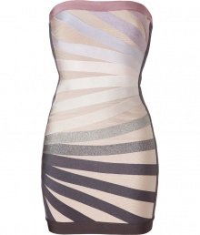 Channel the disco dollies of Studio 54 in this ultra-chic strapless bandage dress from celeb favorite Herv? L?ger - Strapless, front diagonal stripe pattern, back bandage panels, back and side seam details, concealed back zip closure- Style with metallic heels and a statement necklace