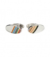 Inject characteristic-chic striping into your formal look with these enamel striped sterling silver cufflinks from Paul Smith - Oval sterling silver cufflinks with multicolored enamel striping - Pair with a sleek suit and playfully printed button-down