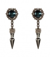 Give your look a polish of hard-edge glamour with Mawis statement spike earrings - Crystal surrounded petrol-colored costume pearl, hematite-plated brass - For pierced ears - Wear with everything from jeans and tees to cocktail frocks with swept-up hair