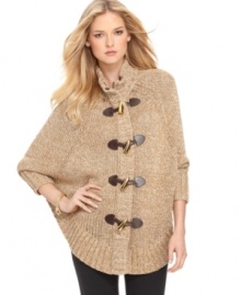 Get wrapped up in winter style with this chic cape cardigan from MICHAEL Michael Kors. Toggle closures add a classic look to this versatile piece. Get wrapped up in winter style with this chic cape cardigan from MICHAEL Michael Kors. Toggle closures add a classic look to this versatile piece.