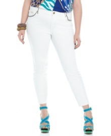 White wash your style for spring with Baby Phat's plus size skinny jeans, featuring a cropped design.