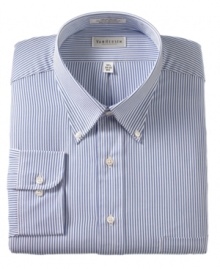 Who has the time to iron? This striped button-down dress shirt was crafted in wrinkle free fabric to make sure you're always looking your best without taking extra free time out of your busy schedule. Who has the time to iron? This striped button-down dress shirt was crafted in wrinkle free fabric to make sure you're always looking your best without taking extra free time out of your busy schedule.