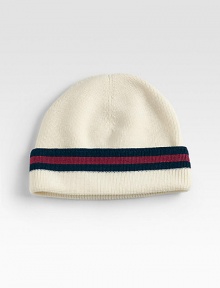 Wool/silk knit cap with signature web. Wool/silk; dry clean Made in Italy Wool/silk knit cap with signature web. Wool/silk; dry clean Made in Italy