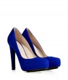 Finish your tailored look with a pop of color in Burak Uyans radiant sapphire suede platform pumps - Soft almond toe, overlasted platform, thick heel - Team with everything from tees and jeans to tailored sheath dresses or cocktail frocks