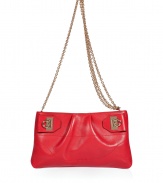 Luxe shoulder bag in pure, ultra-supple bright red leather - As fashionable as it is functional, this purse easily converts to a clutch - Elegant envelope shape with decorative Gancini tabs and gold-tone hardware - Removable cross body chain link strap and zip top - Fully lined with one open interior pocket - Height: 5.5 - Length: 9.5 - Width: 1.5 - Made in Italy