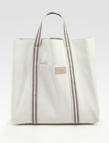 A canvas design with convenient internal and external pockets. Double top handlesInside pocketOutside pocket5W X 16H X 1D88% viscose/12% cotton Dry cleanMade in Italy A canvas design with convenient internal and external pockets. Double top handlesInside pocketOutside pocket5W X 16H X 1D88% viscose/12% cotton Dry cleanMade in Italy
