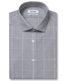 High style on a small scale. This mini-plaid shirt from Calvin Klein is a modern take for your dress collection.