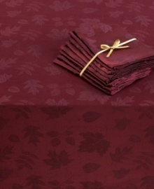 All-in-one elegance. With a tablecloth and napkins to match, this Dinner Party table linens set is the perfect backdrop for autumn and wintertime entertaining. Featuring machine washable fabric with a pretty sheen and tonal leaf pattern. All-in-one elegance. With a tablecloth and napkins to match, this Dinner Party table linens set is the perfect backdrop for autumn and wintertime entertaining. Featuring machine washable fabric with a pretty sheen and tonal leaf pattern.
