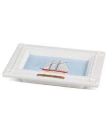 Set sail for uncharted bath decor with this nautical-themed soap dish from Creative Bath. Emblazoned with a seafaring schooner, this charming piece docks beautifully-powder rooms to bathrooms. Set sail for uncharted bath decor with this nautical-themed soap dish from Creative Bath. Emblazoned with a seafaring schooner, this charming piece docks beautifully-powder rooms to bathrooms.