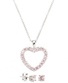 Perfectly precocious. Pretty pink cubic zirconia stud earrings (1/2 ct. t.w.) complement a lovely heart pendant necklace in this sweet, sentimental children's jewelry set from CRISLU. Crafted in platinum over sterling silver. Approximate length (necklace): 13 inches + 1-1/2 inch extender. Approximate drop (pendant): 5/8 inch. Approximate diameter: 4 mm.