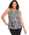 Punch up your basic bottoms with Style&co.'s sleeveless plus size top, featuring a lively print and ruffled front.