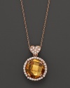 Citrine and diamond pendant necklace in rose gold with signature heart bail from Lisa Nik's Rocks collection.