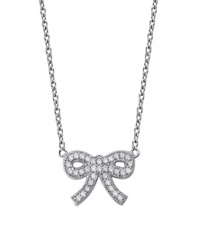 Platinium vermeil and cubic zirconia are all wrapped up in a pretty bow on this feminine-fabulous necklace from Crislu.