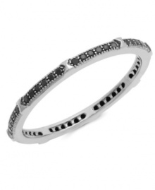 Stackable sparkle lends a chic, layered effect to your look. CRISLU's thin band ring features bold, micro pave-set, round-cut black cubic zirconias (1/4 ct. t.w.) in a hematite plated sterling silver setting. Sizes 6, 7 and 8. Stackable sparkle lends a chic, layered effect to your look. CRISLU's thin band ring features bold, micro pave-set, round-cut black cubic zirconias (1/4 ct. t.w.) in a hematite plated sterling silver setting. Sizes 6, 7 and 8.