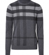 Iconic and equally sophisticated, Burberry Londons oversized check pullover is a sleek choice for dressing up or down - Round neckline, long sleeves, fine ribbed trim - Slim fit - Wear with modern tailored trousers and sleek lace-ups