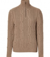 Better than your basic knit, this ultra luxurious cashmere cabled turtleneck pullover from Belstaff will elevate your casual-cool favorites - Zippered stand-up collar, long sleeves, ribbed trim - Pair with jeans, chinos, slim trousers, or corduroys