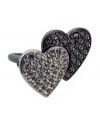 Every day is Valentine's Day with this romantic double heart ring from GUESS! Adorned with black and clear crystals, it's set in hematite tone and silver tone mixed metal. Size 6 and 7.