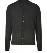 This dark grey cashmere cardigan is a staple of any wardrobe for round-the-year style - Soft feel and high-quality craftsmanship - Features a narrow cut with v-neck, button placket and long sleeves - Favorite piece for every day - Try with tee shirts and jeans, corduroy or khakis