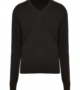 Classically sophisticated, this slim wool-blend pullover from Michael Kors is sure to be a new season staple - V-neck, long sleeves, ribbed hem and cuffs, slim fit - Pair with slim jeans, chinos, or corduroys