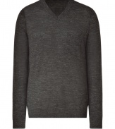 Bring comfort and cool style to your casual look with this wool-blend pullover from Vince - V-neck, long sleeves, slim fit - Pair with straight leg jeans and a leather jacket