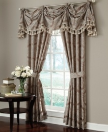 Present any room with the soothing, gorgeous drape of the Confessions window panel. This unique prima scarf valance is lined with ivory tassels, accenting the overall look with timeless elegance.