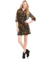 The classic shirtdress get's a trendy fall makeover with this Kensie version in a winter floral-print chiffon fabric -- perfectly paired with the season's tights & boots!