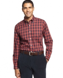 From the Nautica Wear to Work collection comes a pitch-perfect plaid shirt.