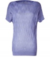 Luxe top in fine, lavender cotton and viscose blend - Elegant, signature Missoni knit - Soft and lightweight, densely woven material - Flattering crew neck and short sleeves - Modern silhouette is long and lean - Hits below hips - Pair with leather leggings, a pencil skirt or skinny jeans