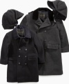 A forever classic double breasted wool blend coat with matching riding hat from S. Rothschild.