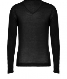 Give your city look an ultra modern redux with Costume Nationals black V-neck pullover - V-neckline, long sleeves, back seam detailing, fine ribbed trim - Contemporary slim, straight fit - Team with tailored trousers and minimalist leather jackets Give your city look an ultra modern redux with Costume Nationals black V-neck pullover - V-neckline, long sleeves, back seam detailing, fine ribbed trim - Contemporary slim, straight fit - Team with tailored trousers and minimalist leather jackets