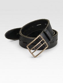 Superior craftsmanship and style unite in rich leather with a distressed logo buckle. Logo detail on buckle About 1½ wide Leather Made in Italy Superior craftsmanship and style unite in rich leather with a distressed logo buckle. Logo detail on buckle About 1½ wide Leather Made in Italy