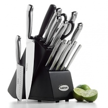 For all of your cutting needs, Cusinart's block set includes an 8 chef knife, 8 slicing knife, 8 bread knife, 5 santoku knife, 5.5 serrated utility knife, 3.5 paring knife, 2.375 birds beak paring knife, 8 steak knives, sharpening steel and all-purpose kitchen shears. For all of your cutting needs, Cusinart's block set includes an 8 chef knife, 8 slicing knife, 8 bread knife, 5 santoku knife, 5.5 serrated utility knife, 3.5 paring knife, 2.375 birds beak paring knife, 8 steak knives, sharpening steel and all-purpose kitchen shears.