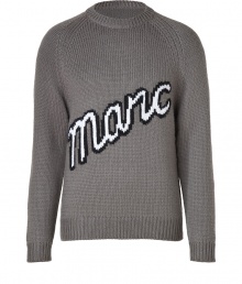 A bold monochromatic logo detail informs this stylish wool pullover from Marc by Marc Jacobs - Crew neck, long sleeves, logo detail - Slim fit - Style with straight leg jeans, a modern parka, and boots A bold monochromatic logo detail informs this stylish wool pullover from Marc by Marc Jacobs - Crew neck, long sleeves, logo detail - Slim fit - Style with straight leg jeans, a modern parka, and boots