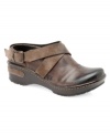 Clog on: Born's rugged leather round-toe Darly clogs feature crisscross strap details and a comfortable low heel.