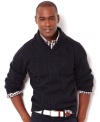 Stay on-trend with seasonal style wearing this shawl collar sweater from Nautica.