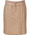 Amp up your workweek style with this ladylike wrap skirt from Tara Jarmon - Wrap style with leather belt at waist, front welt pockets, leather trim - Pair with a silk blouse, nude fishnets, and platform pumps