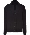 Cozy but cool, this luxe wool shawl collar cardigan from Jil Sander will uplift even your must casual basics - Shawl collar with small spread collar, front button placket with ribbed knit panel, patch pockets, all-over texturized knit, ribbed hem and cuffs -  Wear with straight leg jeans, a graphic tee and trainers