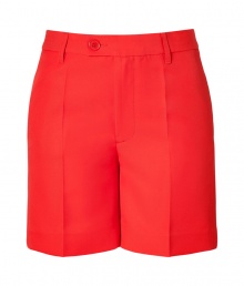 Stylish shorts in bright red synthetic fiber - Lean, slightly longer cut hits above the knee - Higher waisted, with belt loops, zip fly and button tab closure - Welt pockets at rear, slash pocket at sides - Crease detail flatters and elongates the silhouette - Casually elegant and versatile, easily dressed up or down - Pair with a blouse, denim jacket and flat sandals by day, or with a silk top, blazer and wedges at night Stylish shorts in bright red synthetic fiber - Lean, slightly longer cut hits above the knee - Higher waisted, with belt loops, zip fly and button tab closure - Welt pockets at rear, slash pocket at sides - Crease detail flatters and elongates the silhouette - Casually elegant and versatile, easily dressed up or down - Pair with a blouse, denim jacket and flat sandals by day, or with a silk top, blazer and wedges at night