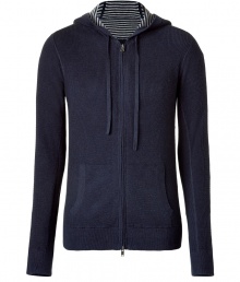 Casual hoodie jacket in a blue cotton blend - Classic hoodie cut, slim, sporty with long sleeves, zipper and slanted pockets - Stylish stripe lining - A fave basic for leisure, sports, clubs - All-arounder suitable for all casual looks, whether with sport pants, jeans or chinos