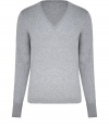 Stylish pullover in fine, light grey cotton - Soft, lightweight fabric is extremely comfortable and great for layering - Classic V-neck - Slim cut is  fitted throughout, hits below hip - A polished and versatile basic ideal for everyday - Pair with chinos, jeans or dressier trousers