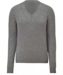 Inject urbane-cool style into your casual look with this wool-and-cashmere-blend sweater from Jil Sander - V-neck, long sleeves, all-over rib knit - Style with slim trousers or jeans and suede ankle boots Inject urbane-cool style into your casual look with this wool-and-cashmere-blend sweater from Jil Sander - V-neck, long sleeves, all-over rib knit - Style with slim trousers or jeans and suede ankle boots