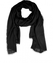 With a heavier weight cashmere and contemporary fringed edges, Jil Sanders black scarf is a luxe way to dress up your look - Allover fringed edges - Wear over a leather jacket, sleek button-down and tailored trousers