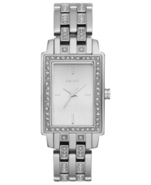 Sophisticated in steel: this shimmering watch from DKNY gleams with crystal accents.