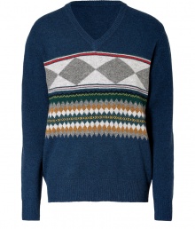 Lend a distinctive edge to your knitwear favorites with Burberry Brits colorful geometric patterned wool pullover - V-neckline, long sleeves, ribbed trim - Contemporary slim straight fit - Wear with slim trousers and lace-up desert boots Lend a distinctive edge to your knitwear favorites with Burberry Brits colorful geometric patterned wool pullover - V-neckline, long sleeves, ribbed trim - Contemporary slim straight fit - Wear with slim trousers and lace-up desert boots