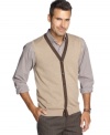 Long-lasting soft Supima cotton makes this faux-sueded trimmed Tasso Elba vest a look that will stand up for years.