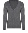 Old-school cool gets a decidedly modern finish in Neil Barretts super soft grey V-neck cardigan - V-neckline, long sleeves, fine ribbed trim, button-down front - Shorter slim fit - Pair with tailored trousers and chic lace-ups for work