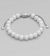From the Spiritual Bead Collection. Bright white agate beads are accented by polished sterling silver.White agate Sterling silver Width, about 8mm Diameter, about 2 Adjustable clasp Imported