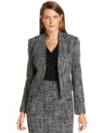 Calvin Klein puts a minimalist-chic stamp on traditional tweed with this streamlined petite jacket. Calvin Klein puts a minimalist-chic stamp on traditional tweed with this streamlined petite jacket.